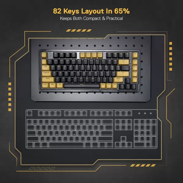 Redragon K649 78 Wired Gasket RGB Gaming Keyboard 82 Keys Layout HotSwap Compact Mechanical Keyboard wHotSwappable Socket Sound Absorbing Foam Quiet Custom Linear SwitchBlack  Yellow