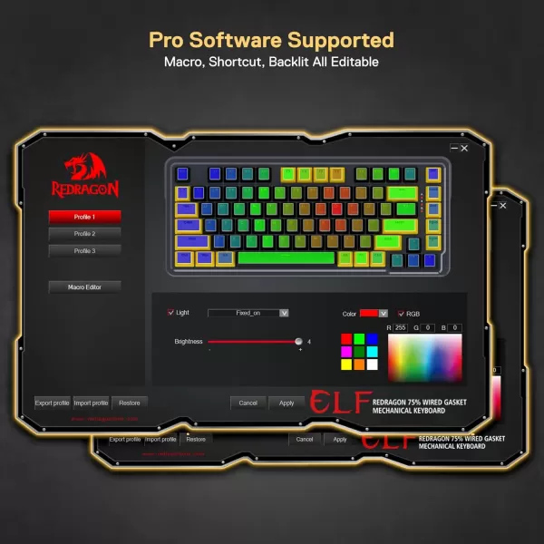 Redragon K649 78 Wired Gasket RGB Gaming Keyboard 82 Keys Layout HotSwap Compact Mechanical Keyboard wHotSwappable Socket Sound Absorbing Foam Quiet Custom Linear SwitchBlack  Yellow