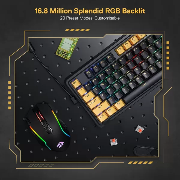 Redragon K649 78 Wired Gasket RGB Gaming Keyboard 82 Keys Layout HotSwap Compact Mechanical Keyboard wHotSwappable Socket Sound Absorbing Foam Quiet Custom Linear SwitchBlack  Yellow