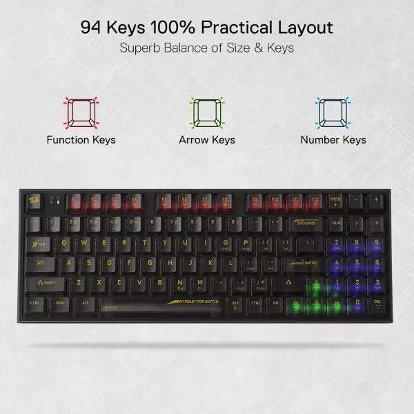 Redragon K658 PRO SE 90 3Mode Wireless RGB Gaming Keyboard 94 Keys FullTransparent Mechanical Keyboard wHotSwap Socket Sound Absorbing Foams Full Numpad ampamp Custom Switch