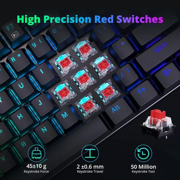 Redragon Mechanical Gaming Keyboard Wired Mechanical Keyboard with 11 Programmable Backlit Modes HotSwappable Red Switch AntiGhosting DoubleShot PBT Keycaps Light Up Keyboard for PC MacRGB QWERTY