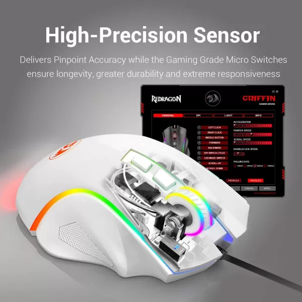 Redragon S101 Wired Gaming Keyboard and Mouse Combo RGB Backlit 104 Keys Ergonomic Keyboard with Macro Multimedia Keys Wrist Rest and 8 Buttons Backlit Gaming Mouse for Windows PC White Version