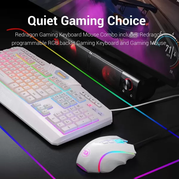 Redragon S101 Wired Gaming Keyboard and Mouse Combo RGB Backlit 104 Keys Ergonomic Keyboard with Macro Multimedia Keys Wrist Rest and 8 Buttons Backlit Gaming Mouse for Windows PC White Version