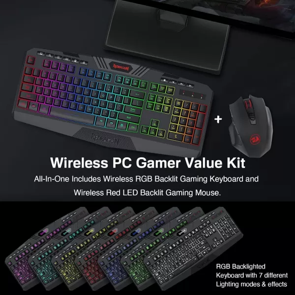 Redragon S101 Wired RGB Backlit Gaming Keyboard and Mouse Pad Gaming Headset Combo All in 1 PC Gamer Bundle for Windows PC C BlackWireless