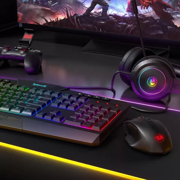 Redragon S101 Wired RGB Backlit Gaming Keyboard and Mouse Pad Gaming Headset Combo All in 1 PC Gamer Bundle for Windows PC C BlackWireless