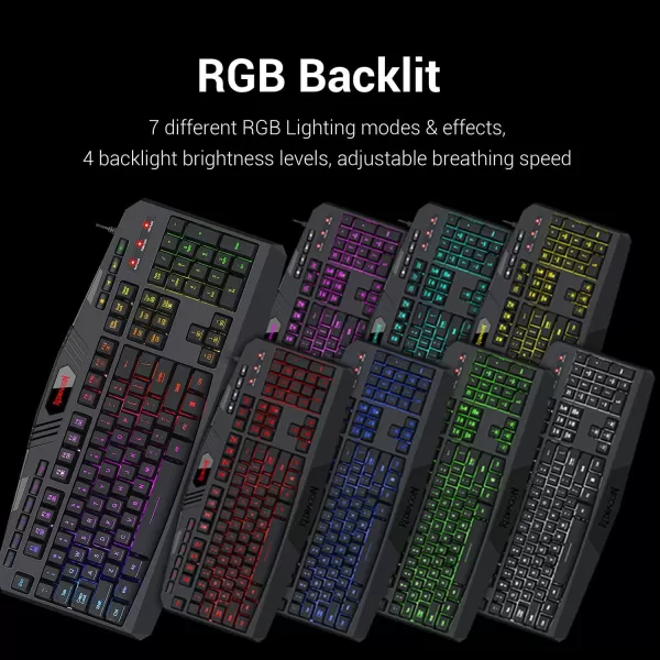 Redragon S101BB PC Gaming Keyboard Mouse Combo RGB LED Backlit Wired with Macro ampamp Multimedia Keys 8 Buttons RGB Backlit Mouse 7200 DPI for Windows Computer Gamers Gaming Mouse and Keyboard Set