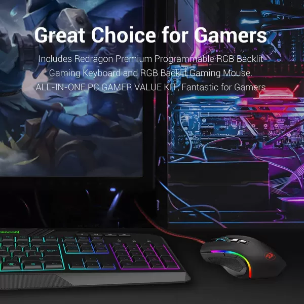 Redragon S101BB PC Gaming Keyboard Mouse Combo RGB LED Backlit Wired with Macro ampamp Multimedia Keys 8 Buttons RGB Backlit Mouse 7200 DPI for Windows Computer Gamers Gaming Mouse and Keyboard Set