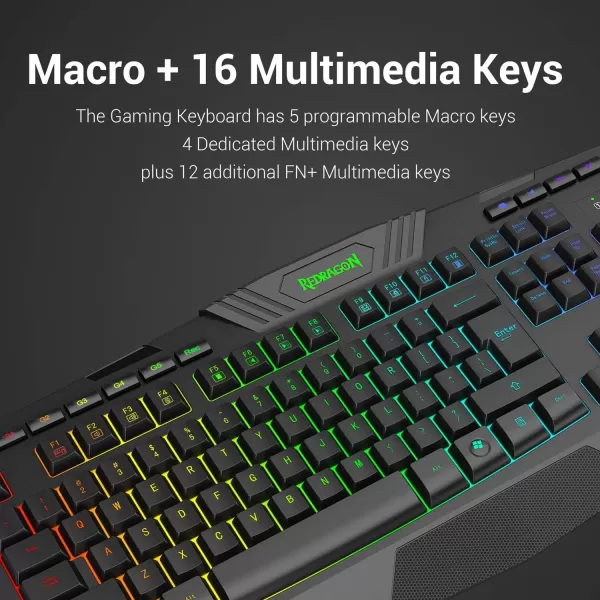 Redragon S101BB PC Gaming Keyboard Mouse Combo RGB LED Backlit Wired with Macro ampamp Multimedia Keys 8 Buttons RGB Backlit Mouse 7200 DPI for Windows Computer Gamers Gaming Mouse and Keyboard Set