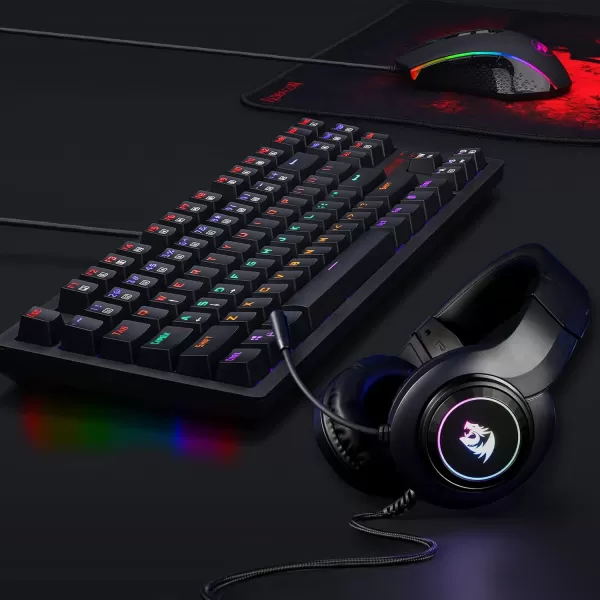 Redragon S113 Wired RGB Backlit Mechanical Gaming Keyboard and Mouse Combo with Mouse Pad Gaming Headset PC Gamer Bundle for Windows PC Black