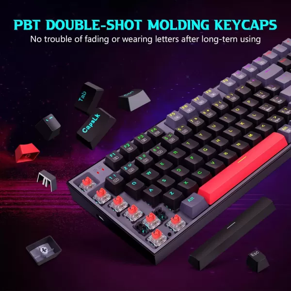 Redragon Wired Mechanical Gaming Keyboard with RGB Backlit 94 Keys Programmable Macro Editing Numeric Pad Red Switches Compact Keyboard Mechanical for Pc Mac Ipad K636CLOBlackGrayRed