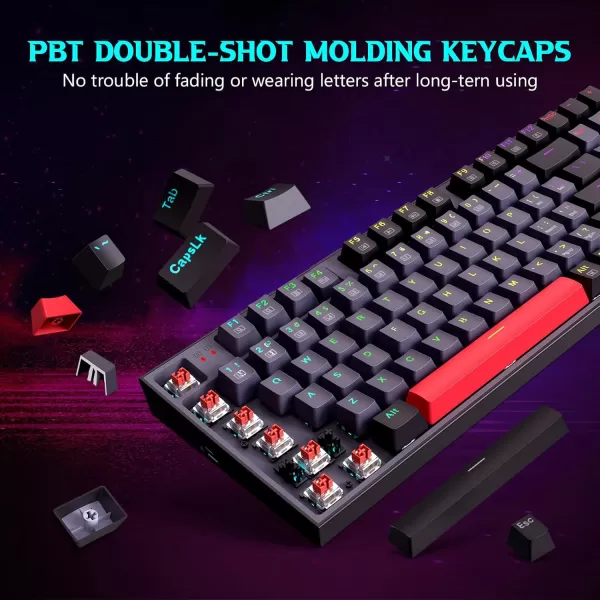 Redragon Wired Mechanical Gaming Keyboard with RGB Backlit 94 Keys Programmable Macro Editing Numeric Pad Red Switches Compact Keyboard Mechanical for Pc Mac Ipad K636CLOGrayBlackRed