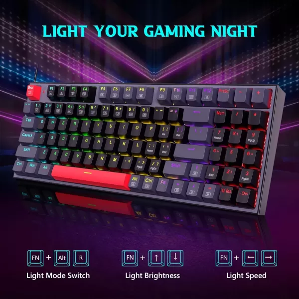 Redragon Wired Mechanical Gaming Keyboard with RGB Backlit 94 Keys Programmable Macro Editing Numeric Pad Red Switches Compact Keyboard Mechanical for Pc Mac Ipad K636CLOBlackGrayRed