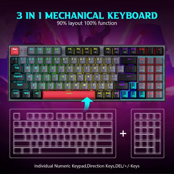Redragon Wired Mechanical Gaming Keyboard with RGB Backlit 94 Keys Programmable Macro Editing Numeric Pad Red Switches Compact Keyboard Mechanical for Pc Mac Ipad K636CLOGrayBlackRed