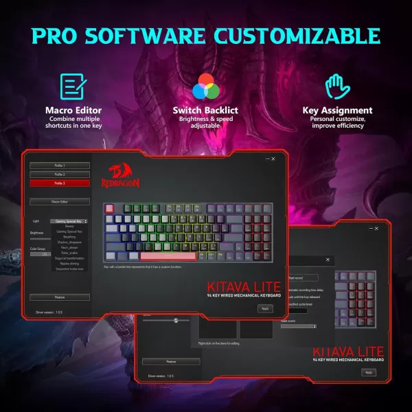 Redragon Wired Mechanical Gaming Keyboard with RGB Backlit 94 Keys Programmable Macro Editing Numeric Pad Red Switches Compact Keyboard Mechanical for Pc Mac Ipad K636CLOBlackGrayRed