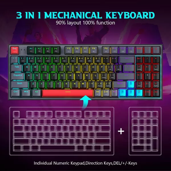Redragon Wired Mechanical Gaming Keyboard with RGB Backlit 94 Keys Programmable Macro Editing Numeric Pad Red Switches Compact Keyboard Mechanical for Pc Mac Ipad K636CLOBlackGrayRed