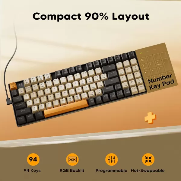 Redragon Wired Mechanical Gaming Keyboard with RGB Backlit 94 Keys Programmable Macro Editing Numeric Pad Red Switches Compact Keyboard Mechanical for Pc Mac Ipad K636CLOBlackBeigeOrange