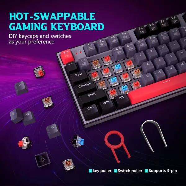 Redragon Wired Mechanical Gaming Keyboard with RGB Backlit 94 Keys Programmable Macro Editing Numeric Pad Red Switches Compact Keyboard Mechanical for Pc Mac Ipad K636CLOGrayBlackRed