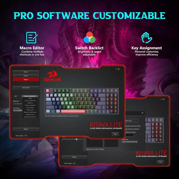 Redragon Wired Mechanical Gaming Keyboard with RGB Backlit 94 Keys Programmable Macro Editing Numeric Pad Red Switches Compact Keyboard Mechanical for Pc Mac Ipad K636CLOGrayBlackRed