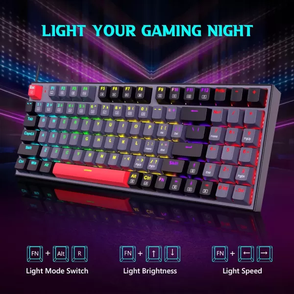 Redragon Wired Mechanical Gaming Keyboard with RGB Backlit 94 Keys Programmable Macro Editing Numeric Pad Red Switches Compact Keyboard Mechanical for Pc Mac Ipad K636CLOGrayBlackRed