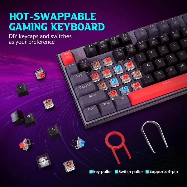 Redragon Wired Mechanical Gaming Keyboard with RGB Backlit 94 Keys Programmable Macro Editing Numeric Pad Red Switches Compact Keyboard Mechanical for Pc Mac Ipad K636CLOBlackGrayRed
