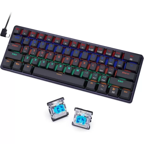 Redragon 60 Percent Mini Keyboard Mechanical Gaming Keyboard with Low Profile Blue Switches 18 LED Backlits Wired Compact Portable Keyboard for Windows PC Mac Typing Travel K616