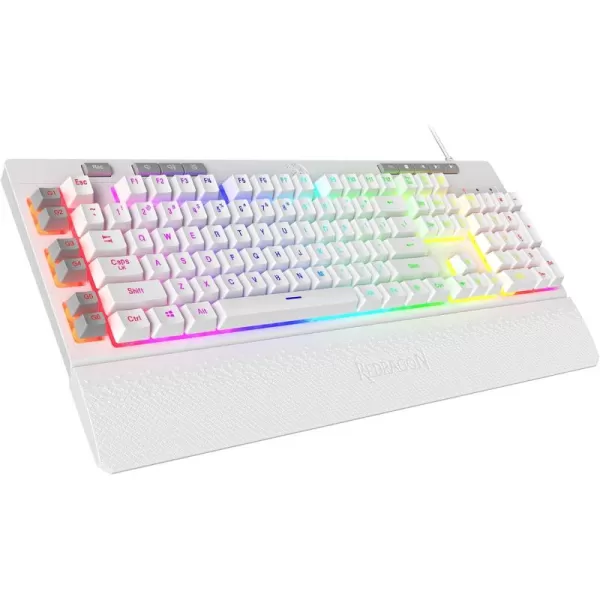 Redragon K512 Shiva RGB Backlit Membrane Gaming Keyboard with Multimedia Keys Linear MechanicalFeel Switch 6 Extra OnBoard Macro Keys Dedicated Media Control Detachable Wrist Rest WhiteWhite