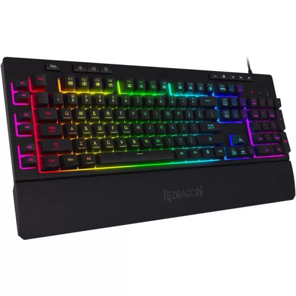 Redragon K512 Shiva RGB Backlit Membrane Gaming Keyboard with Multimedia Keys Linear MechanicalFeel Switch 6 Extra OnBoard Macro Keys Dedicated Media Control Detachable Wrist Rest WhiteBlack
