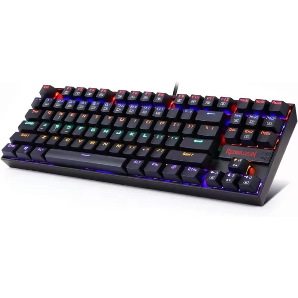 Redragon K552 Mechanical Gaming Keyboard RGB Rainbow Backlit 87 Keys Tenkeyless Compact Steel Construction with Blue Switches for Windows PC Gamer White