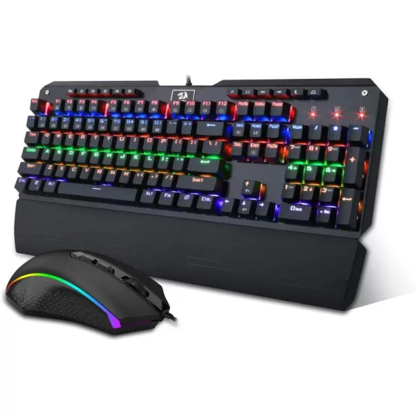 Redragon K555 Rainbow BA Mechanical Keyboard and Mouse Combo Wired USB Backlit Computer Gaming Keyboard for Windows PC Keyboard and Mouse Set