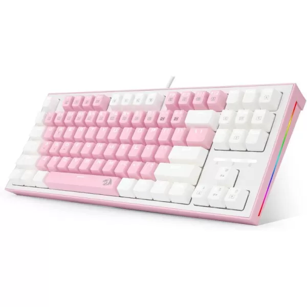 Redragon K611 Dual Color Keys Mechanical Gaming Keyboard Single White LED  RGB Side Edge Backlit 87 Key Tenkeyless Wired Computer Keyboard with Blue Switches for Windows PC Pink  White