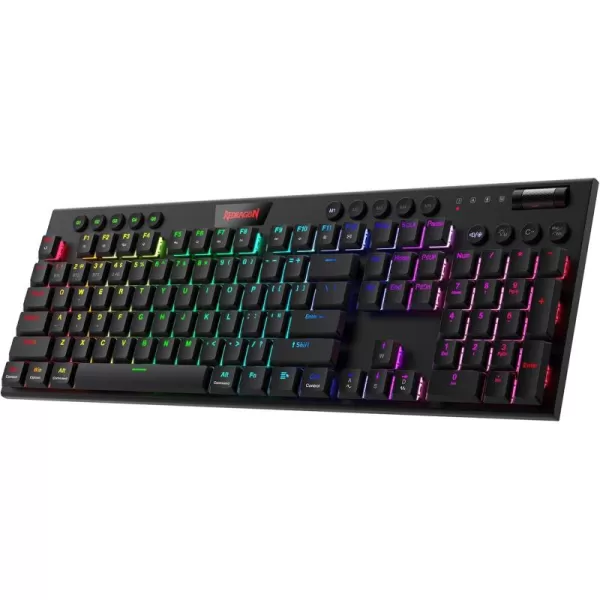 Redragon K618 PRO 3Mode Wireless RGB Mechanical Keyboard BT24GhzWired Low Profile WinMac Gaming Keyboard wUltraThin Design Dedicated Media Control ampamp Linear Red SwitchBrown Switch
