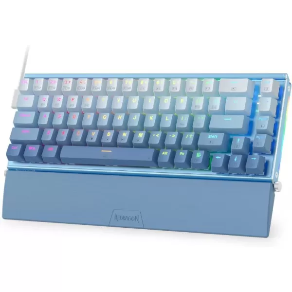 Redragon K641 65 Aluminum RGB Mechanical Keyboard Wired 68 Keys Compact Gaming Keyboard w 35mm Sound Absorbing Foams Detachable Wrist Rest Gradient Keycaps Upgraded HotSwap SocketBlue Wired