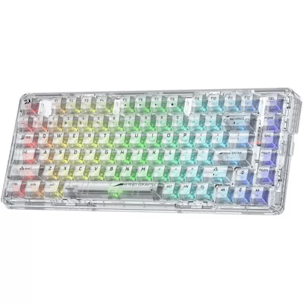 Redragon K649 78 Wired Gasket RGB Gaming Keyboard 82 Keys Layout HotSwap Compact Mechanical Keyboard wHotSwappable Socket Sound Absorbing Foam Quiet Custom Linear SwitchWhite Transparent