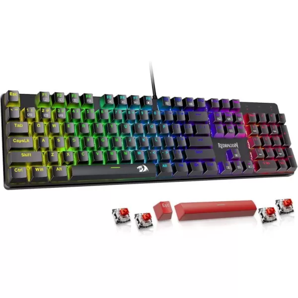 Redragon Mechanical Gaming Keyboard Wired Mechanical Keyboard with 11 Programmable Backlit Modes HotSwappable Red Switch AntiGhosting DoubleShot PBT Keycaps Light Up Keyboard for PC MacRGB LED