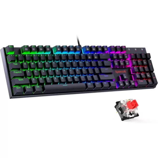Redragon Mechanical Gaming Keyboard Wired Mechanical Keyboard with 11 Programmable Backlit Modes HotSwappable Red Switch AntiGhosting DoubleShot PBT Keycaps Light Up Keyboard for PC MacRGB QWERTY