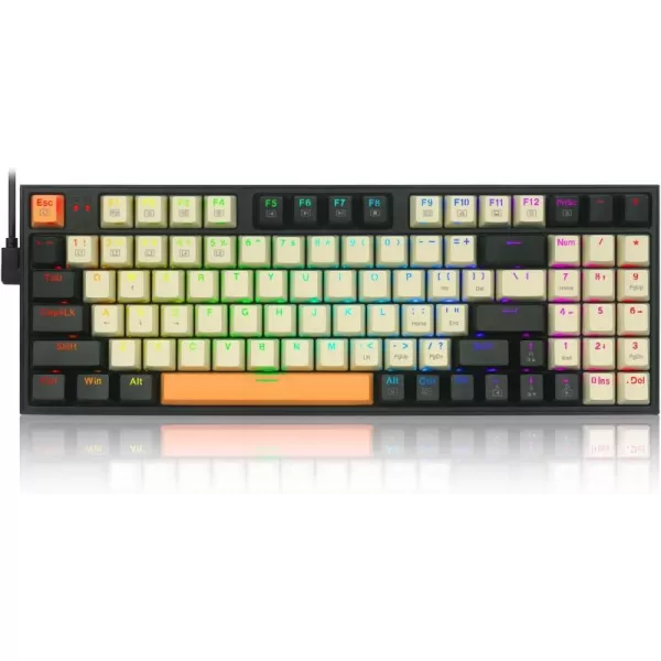Redragon Wired Mechanical Gaming Keyboard with RGB Backlit 94 Keys Programmable Macro Editing Numeric Pad Red Switches Compact Keyboard Mechanical for Pc Mac Ipad K636CLOBlackBeigeOrange
