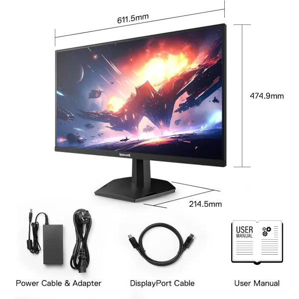 Redragon 27quot 144hz165HZ Flat Gaming Monitor QHD 2K 2560X1440 IPS Frameless Computer Monitor 1ms Response Time HDMI ampamp VGA Compatible VESA Wall Mount27inch