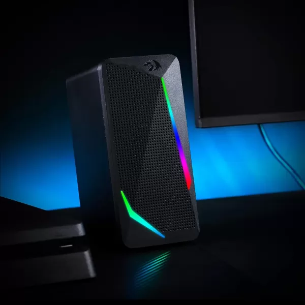 Redragon GS510 RGB Desktop Speakers 20 Channel PC Computer Speaker with 4 Colorful LED Backlight Modes Enhanced Bass and EasyAccess Volume Control USB Powered w 35mm Cable