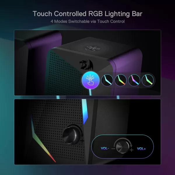Redragon GS510 RGB Desktop Speakers 20 Channel PC Computer Speaker with 4 Colorful LED Backlight Modes Enhanced Bass and EasyAccess Volume Control USB Powered w 35mm Cable