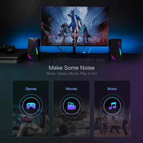 Redragon GS510 RGB Desktop Speakers 20 Channel PC Computer Speaker with 4 Colorful LED Backlight Modes Enhanced Bass and EasyAccess Volume Control USB Powered w 35mm Cable