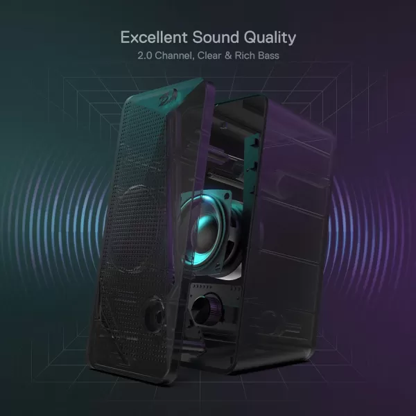 Redragon GS510 RGB Desktop Speakers 20 Channel PC Computer Speaker with 4 Colorful LED Backlight Modes Enhanced Bass and EasyAccess Volume Control USB Powered w 35mm Cable