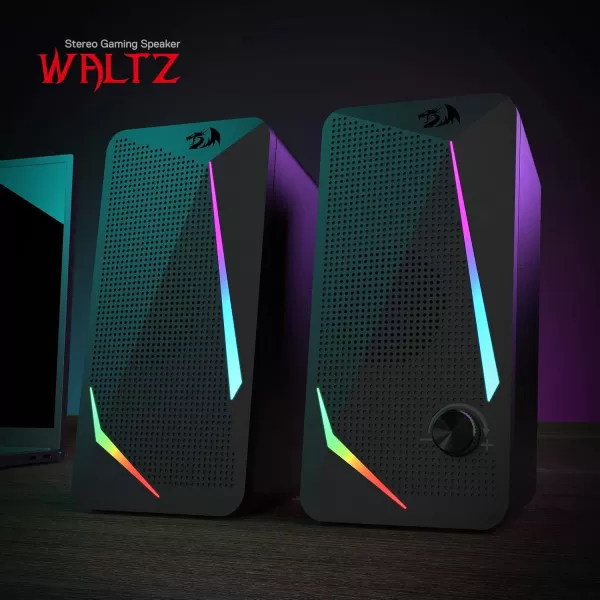 Redragon GS510 RGB Desktop Speakers 20 Channel PC Computer Speaker with 4 Colorful LED Backlight Modes Enhanced Bass and EasyAccess Volume Control USB Powered w 35mm Cable