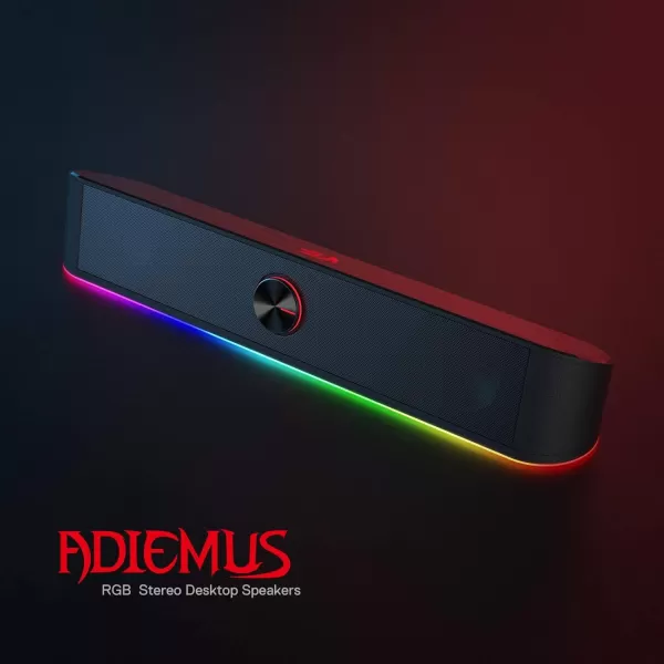 Redragon GS560 RGB Desktop Soundbar 20 Channel Computer Speaker with Dynamic Lighting Bar AudioLight SyncDisplay TouchControl Backlit with Volume Knob USB Powered w 35mm Cable BlackBlack