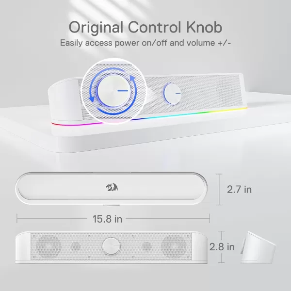 Redragon GS560 RGB Desktop Soundbar 20 Channel Computer Speaker with Dynamic Lighting Bar AudioLight SyncDisplay TouchControl Backlit with Volume Knob USB Powered w 35mm Cable BlackWhite
