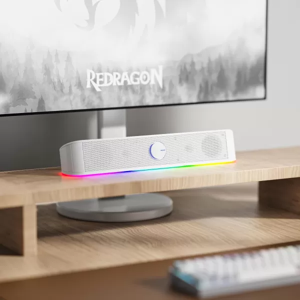 Redragon GS560 RGB Desktop Soundbar 20 Channel Computer Speaker with Dynamic Lighting Bar AudioLight SyncDisplay TouchControl Backlit with Volume Knob USB Powered w 35mm Cable BlackWhite