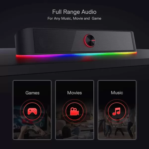 Redragon GS560 RGB Desktop Soundbar 20 Channel Computer Speaker with Dynamic Lighting Bar AudioLight SyncDisplay TouchControl Backlit with Volume Knob USB Powered w 35mm Cable BlackBlack
