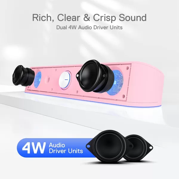 Redragon GS560 RGB Desktop Soundbar 20 Channel Computer Speaker with Dynamic Lighting Bar AudioLight SyncDisplay TouchControl Backlit with Volume Knob USB Powered w 35mm Cable BlackPink