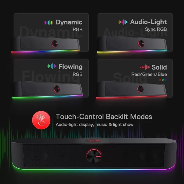 Redragon GS560 RGB Desktop Soundbar 20 Channel Computer Speaker with Dynamic Lighting Bar AudioLight SyncDisplay TouchControl Backlit with Volume Knob USB Powered w 35mm Cable BlackBlack