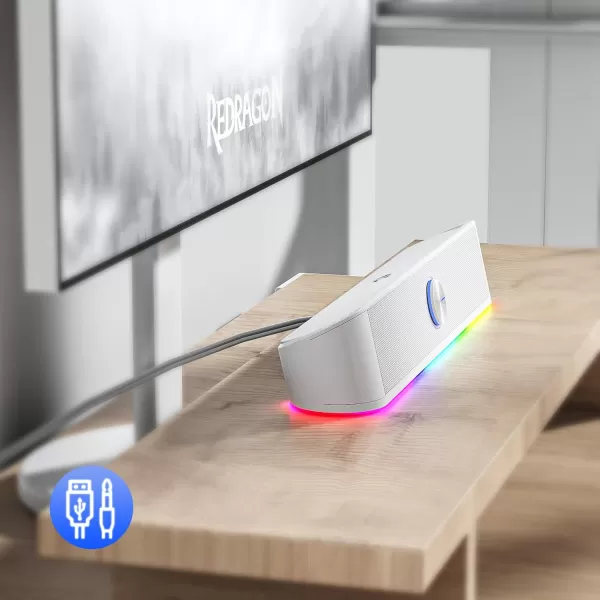 Redragon GS560 RGB Desktop Soundbar 20 Channel Computer Speaker with Dynamic Lighting Bar AudioLight SyncDisplay TouchControl Backlit with Volume Knob USB Powered w 35mm Cable BlackWhite