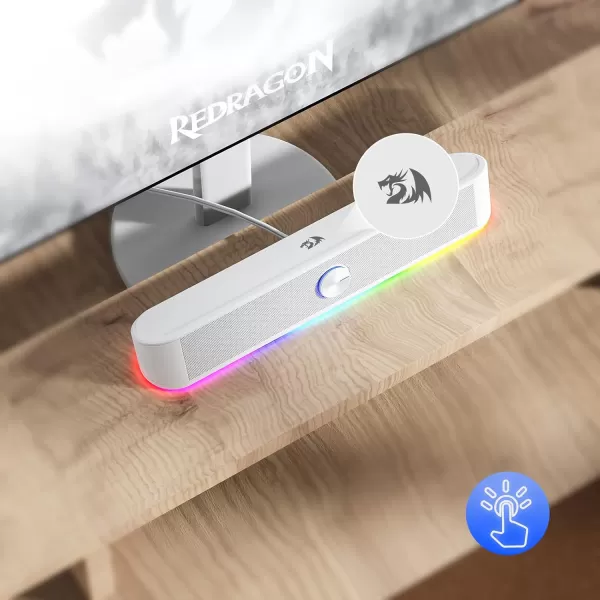 Redragon GS560 RGB Desktop Soundbar 20 Channel Computer Speaker with Dynamic Lighting Bar AudioLight SyncDisplay TouchControl Backlit with Volume Knob USB Powered w 35mm Cable BlackWhite